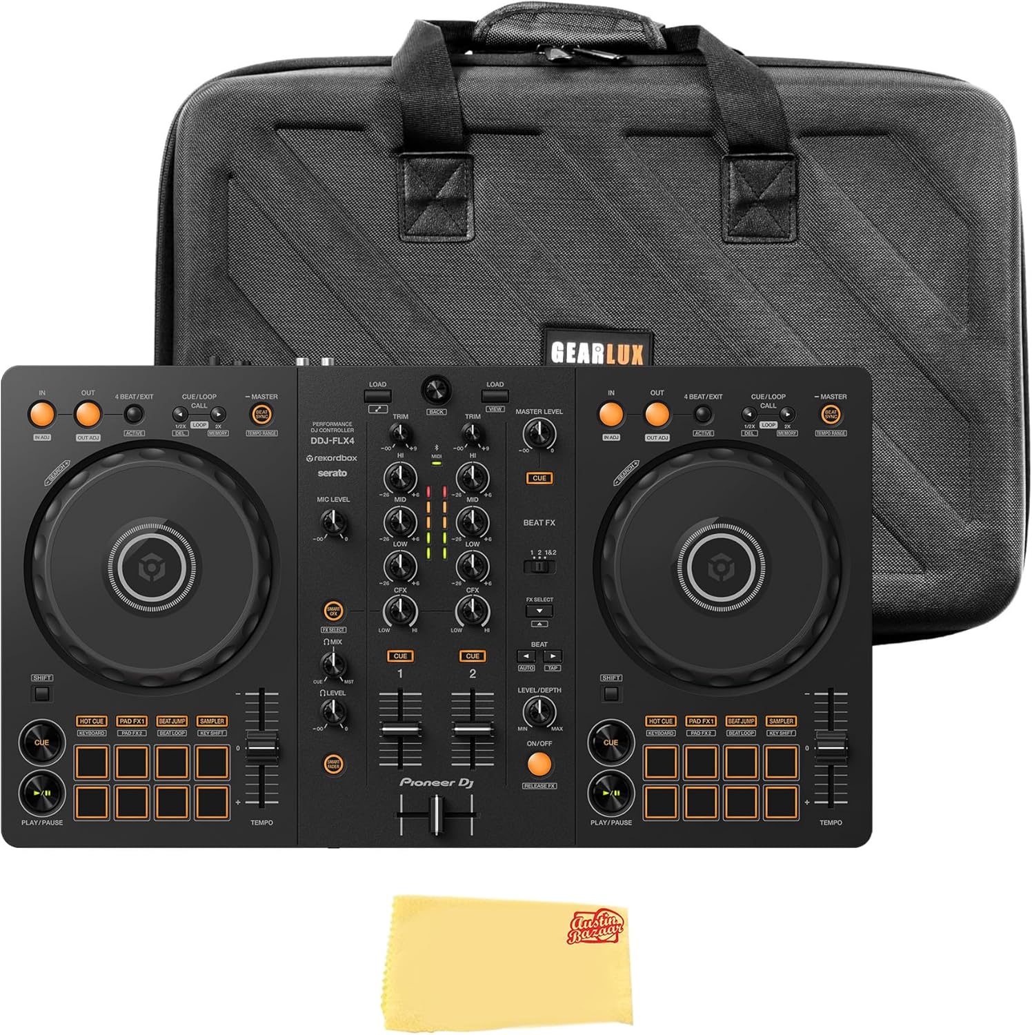2-Channel DJ Controller USB Mixer with Carrying Case & Polishing Cloth